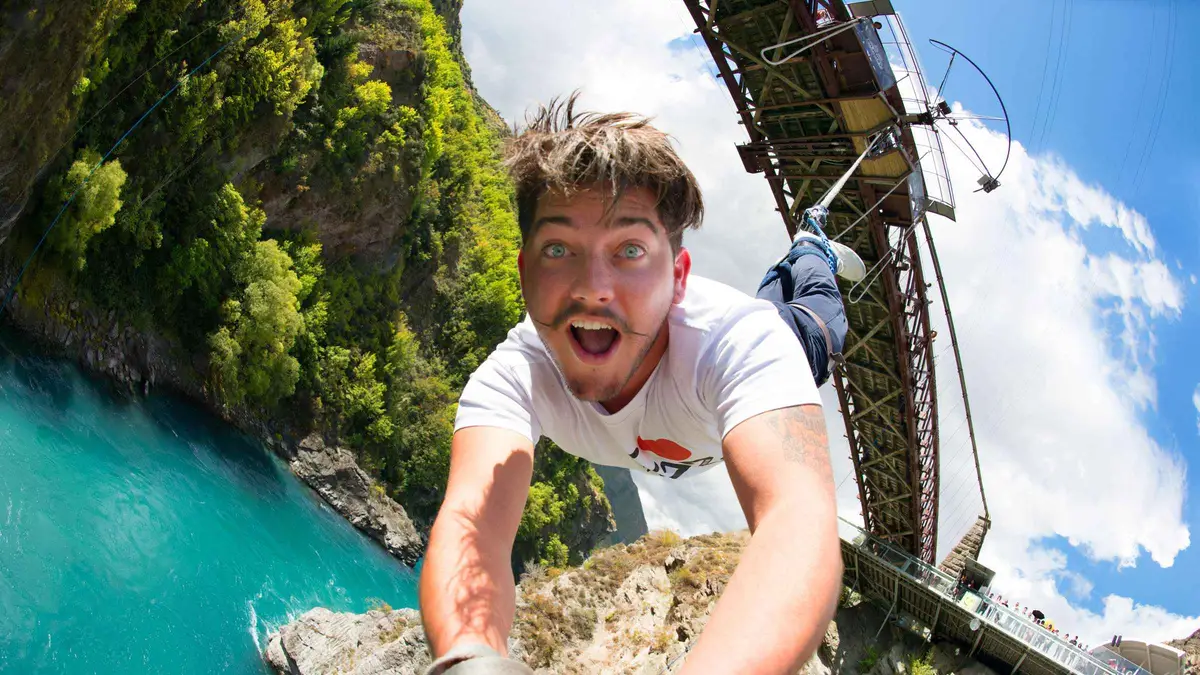 The bungy platform and swing lines above the Kawarau Bridge — Kawarau Bridge bungy, Queenstown, New Zealand